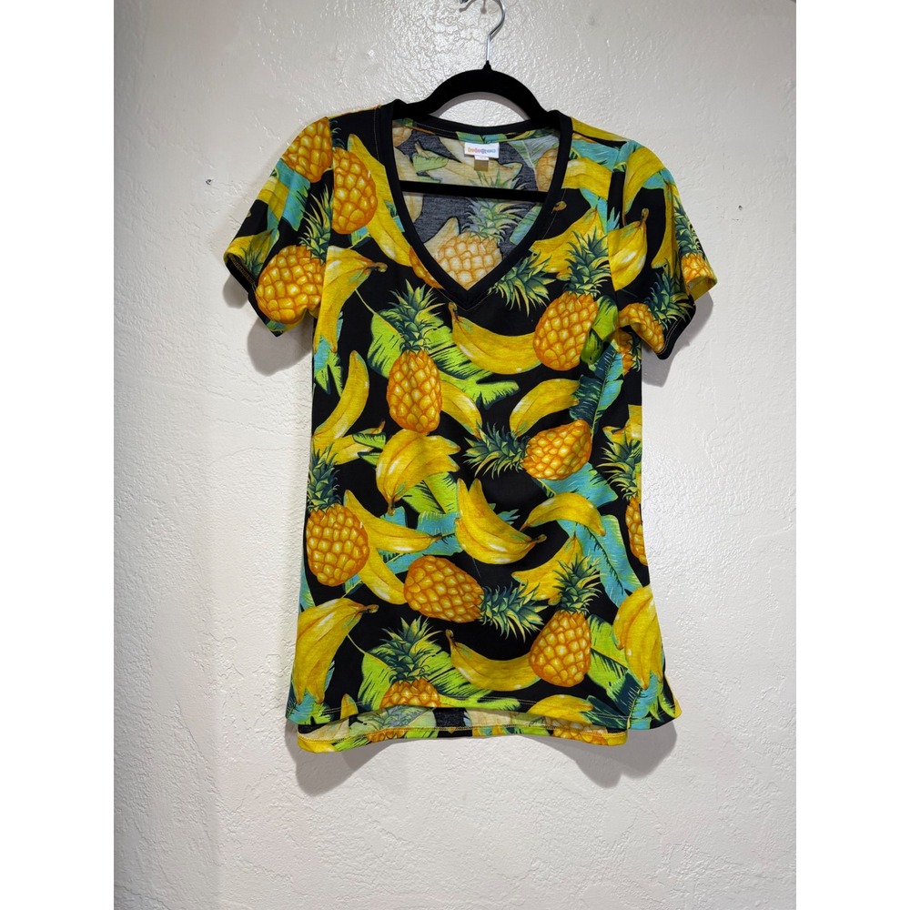 LuLaRoe Womens Small S Classic T Shirt V-Neck Pineapple Banana‎ Tropical Fruit